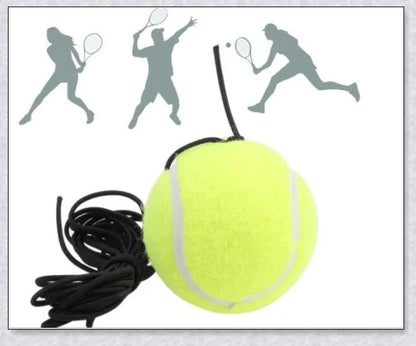 A self-training tennis tool that allows solo practice sessions with an adjustable rebound ball.
