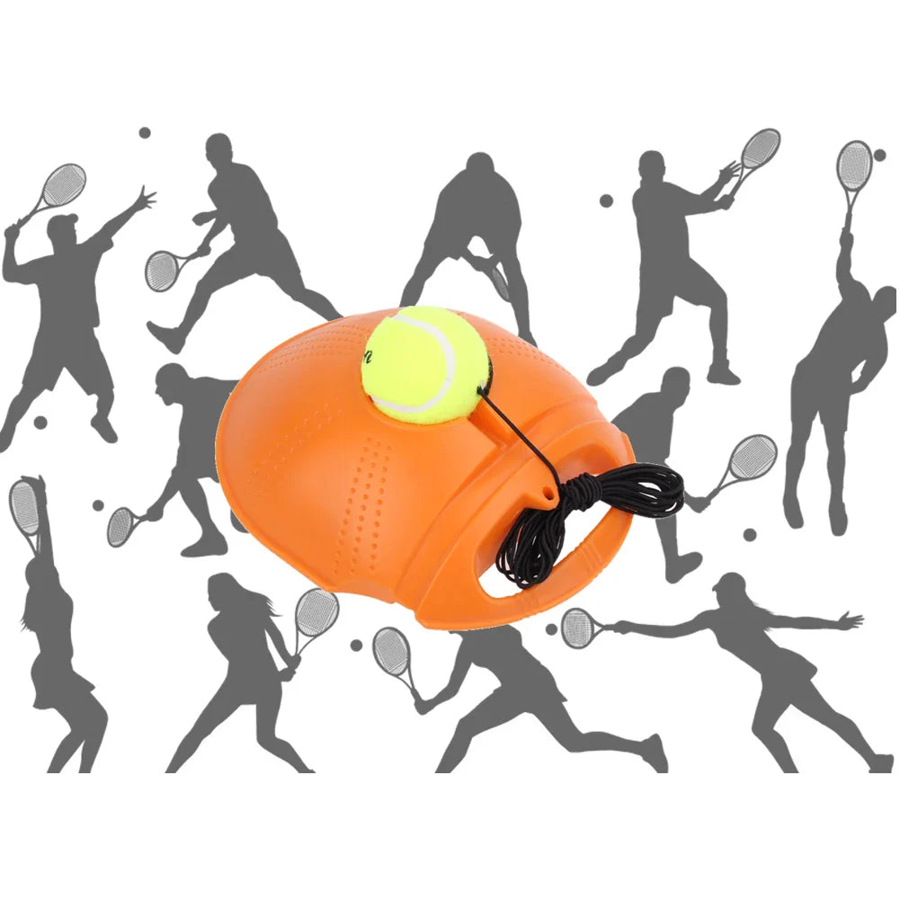 A self-training tennis tool that allows solo practice sessions with an adjustable rebound ball.