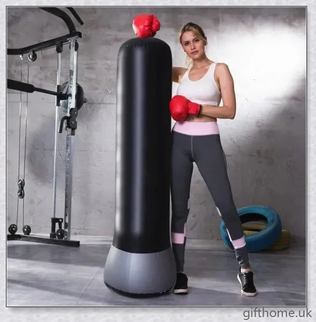 Black Inflatable Boxing Post - Sturdy PVC Punching Bag for High-Intensity Fitness Training
