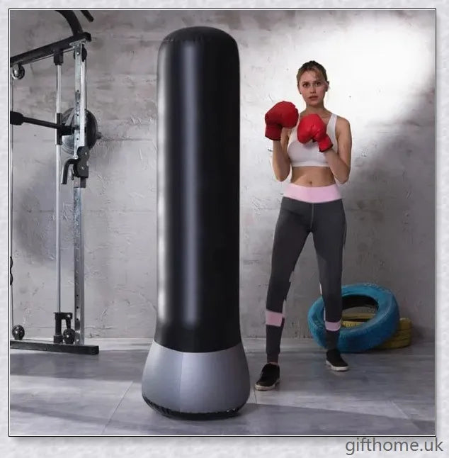 Black Inflatable Boxing Post - Sturdy PVC Punching Bag for High-Intensity Fitness Training