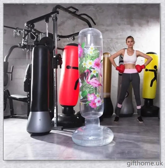 Black Inflatable Boxing Post - Sturdy PVC Punching Bag for High-Intensity Fitness Training