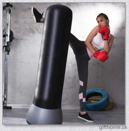 Black Inflatable Boxing Post - Sturdy PVC Punching Bag for High-Intensity Fitness Training