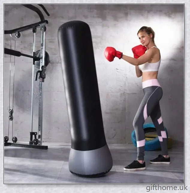 Black Inflatable Boxing Post - Sturdy PVC Punching Bag for High-Intensity Fitness Training