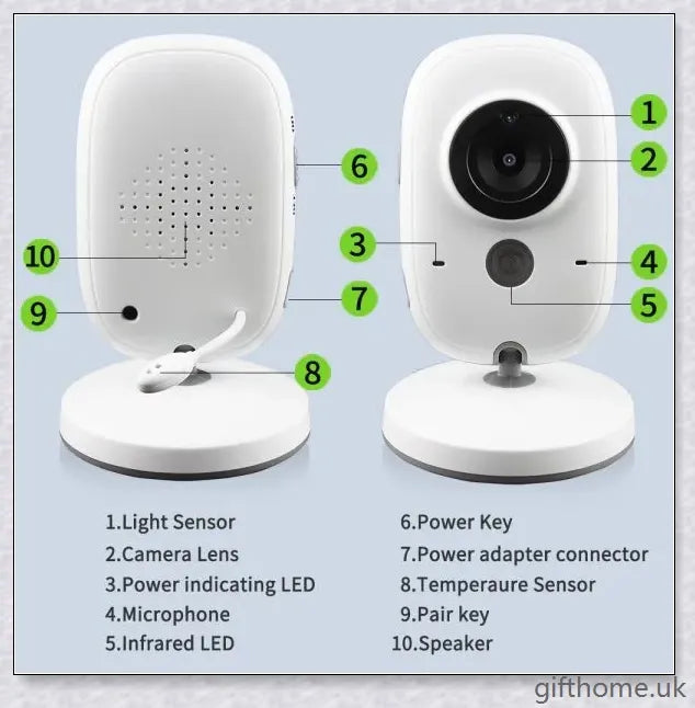 3.2 Inch Digital Baby Care Device with two-way intercom, temperature monitoring, and built-in music player