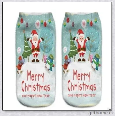 3D printed Christmas low cut ankle sport socks in a festive holiday design