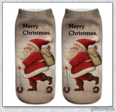 3D printed Christmas low cut ankle sport socks in a festive holiday design