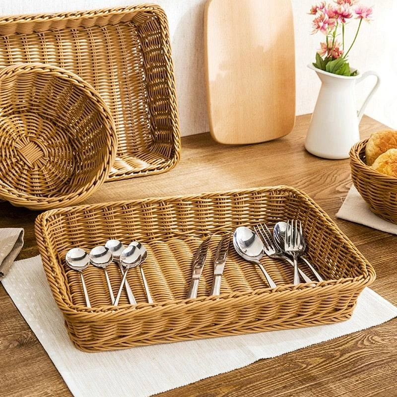 Hand-woven rattan storage basket with natural, rustic charm for home organisation and décor