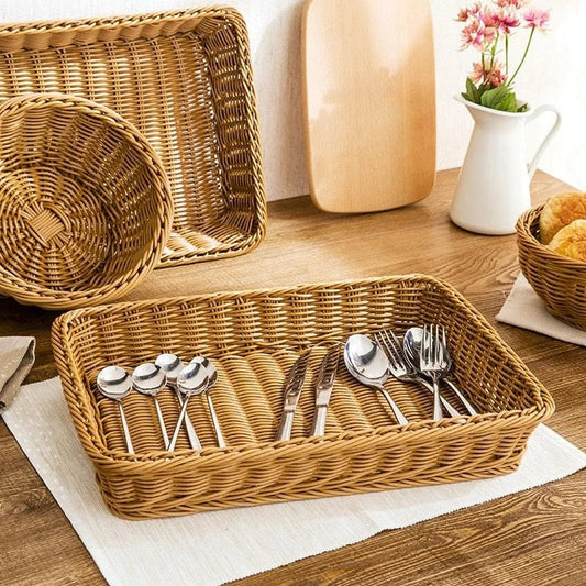 Hand-woven rattan storage basket with natural, rustic charm for home organisation and décor