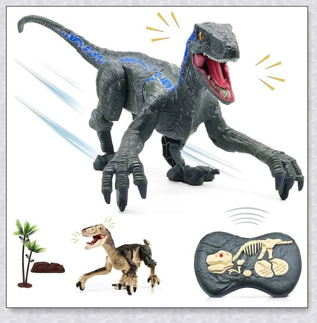 Remote control dinosaur toy with realistic walking, roaring, and light-up features for kids aged 6-12