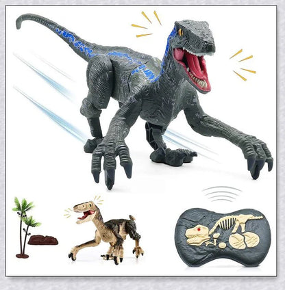 Remote control dinosaur toy with realistic walking, roaring, and light-up features for kids aged 6-12