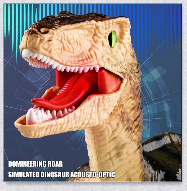 Remote control dinosaur toy with realistic walking, roaring, and light-up features for kids aged 6-12