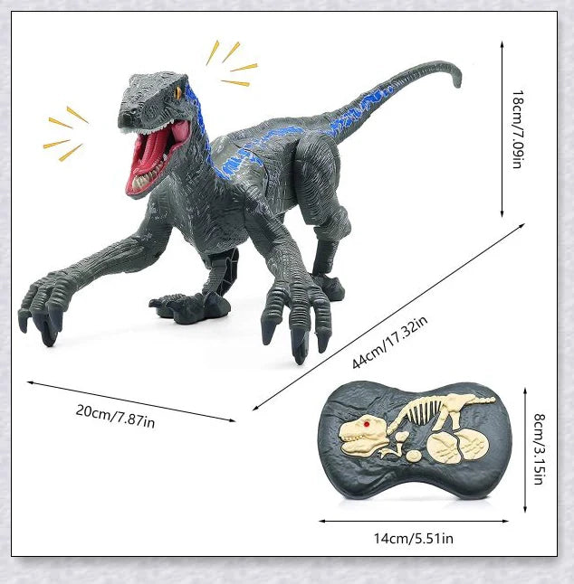 Remote control dinosaur toy with realistic walking, roaring, and light-up features for kids aged 6-12