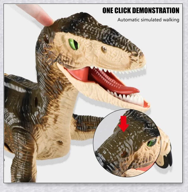 Remote control dinosaur toy with realistic walking, roaring, and light-up features for kids aged 6-12