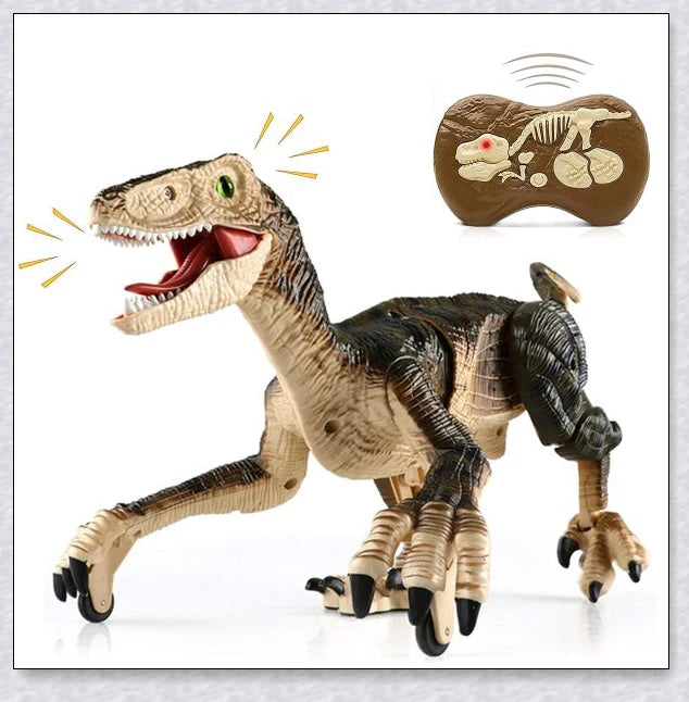 Remote control dinosaur toy with realistic walking, roaring, and light-up features for kids aged 6-12