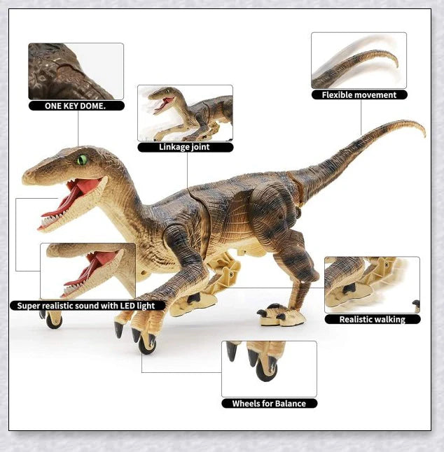 Remote control dinosaur toy with realistic walking, roaring, and light-up features for kids aged 6-12