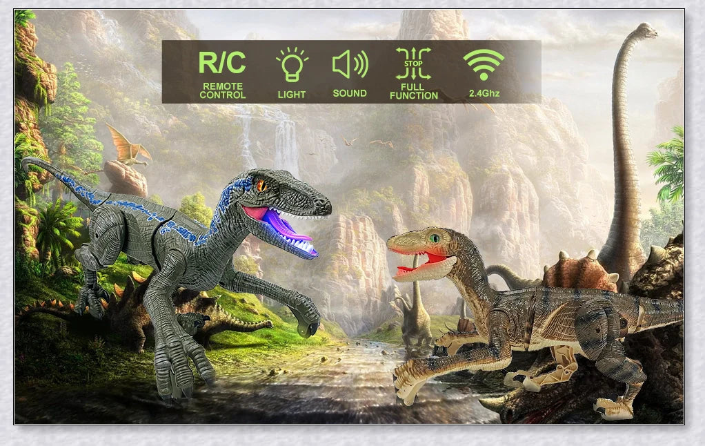 Remote control dinosaur toy with realistic walking, roaring, and light-up features for kids aged 6-12