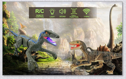 Remote control dinosaur toy with realistic walking, roaring, and light-up features for kids aged 6-12