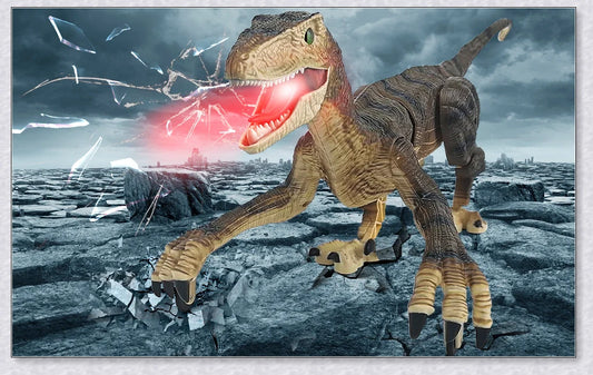 Remote control dinosaur toy with realistic walking, roaring, and light-up features for kids aged 6-12