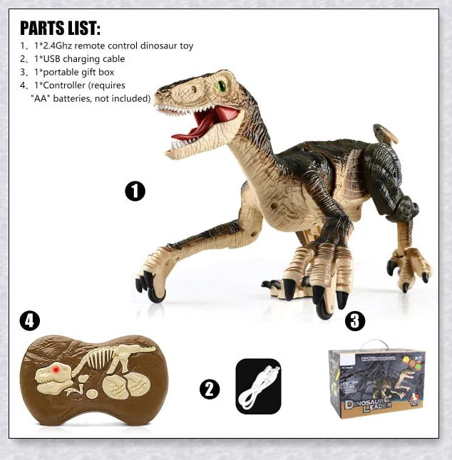 Remote control dinosaur toy with realistic walking, roaring, and light-up features for kids aged 6-12