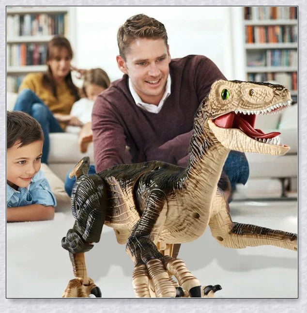 Remote control dinosaur toy with realistic walking, roaring, and light-up features for kids aged 6-12