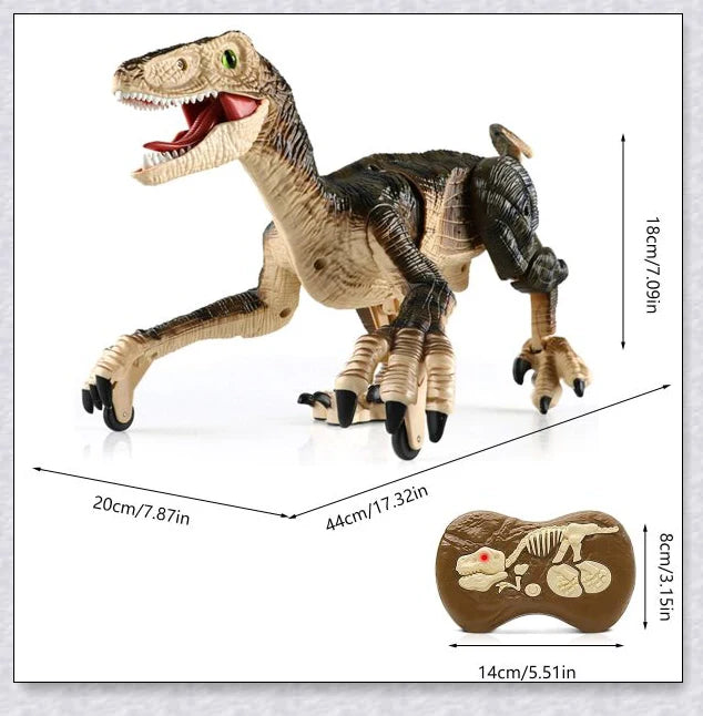 Remote control dinosaur toy with realistic walking, roaring, and light-up features for kids aged 6-12