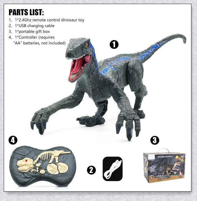 Remote control dinosaur toy with realistic walking, roaring, and light-up features for kids aged 6-12