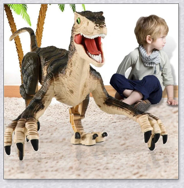Remote control dinosaur toy with realistic walking, roaring, and light-up features for kids aged 6-12