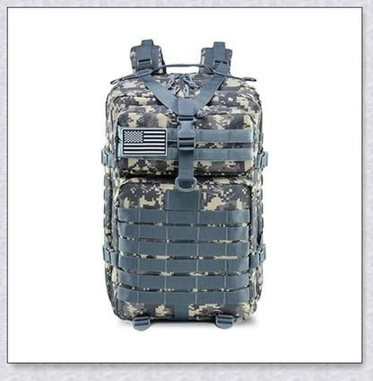 Rugged and water-resistant 40-litre military tactical backpack with multiple compartments and adjustable straps for comfortable carrying.