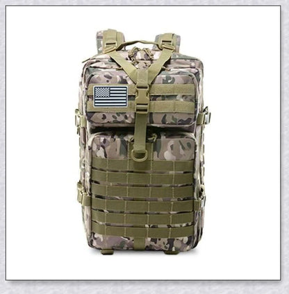 Rugged and water-resistant 40-litre military tactical backpack with multiple compartments and adjustable straps for comfortable carrying.