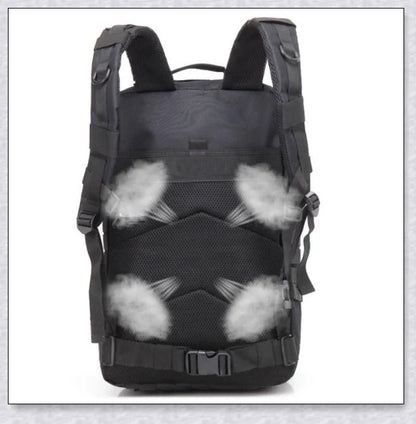 Rugged and water-resistant 40-litre military tactical backpack with multiple compartments and adjustable straps for comfortable carrying.