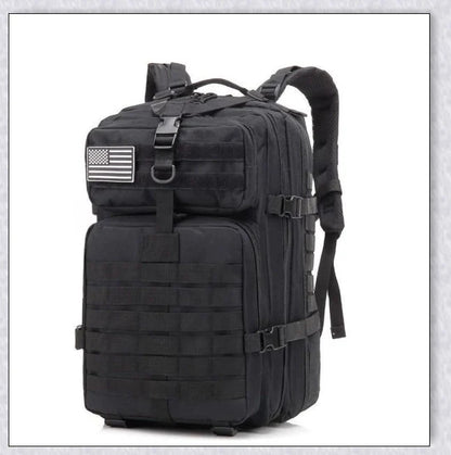 Rugged and water-resistant 40-litre military tactical backpack with multiple compartments and adjustable straps for comfortable carrying.