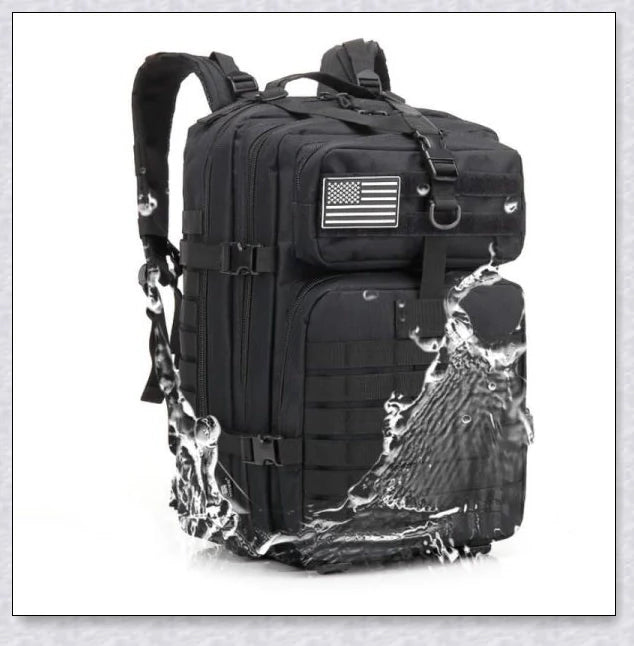 Rugged and water-resistant 40-litre military tactical backpack with multiple compartments and adjustable straps for comfortable carrying.
