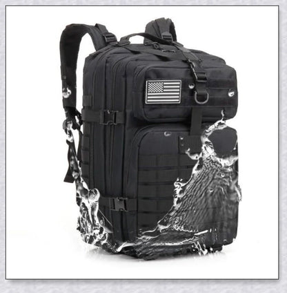 Rugged and water-resistant 40-litre military tactical backpack with multiple compartments and adjustable straps for comfortable carrying.