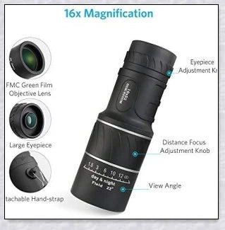 Premium handheld monocular telescope with powerful 16x magnification and fully-coated optics for clear, glare-free viewing