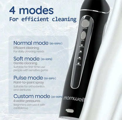 Rechargeable Portable Water Flosser with powerful pulse jet system and 200ml water tank for convenient, thorough cleaning