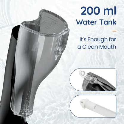 Rechargeable Portable Water Flosser with powerful pulse jet system and 200ml water tank for convenient, thorough cleaning