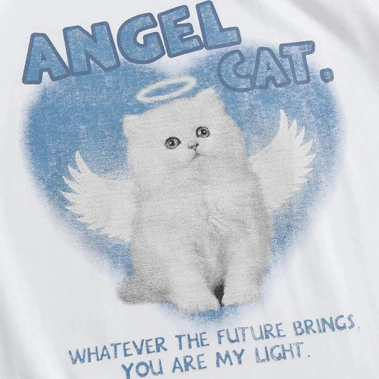 Angel Cat Graphic Cotton T-Shirt with Unique Design and Comfortable Fit