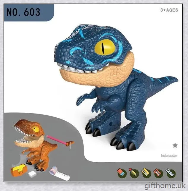 Assembled Dinosaur Stationery Simulation Animal Toy with integrated pencil, eraser, ruler, and binding machine