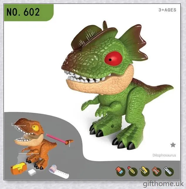 Assembled Dinosaur Stationery Simulation Animal Toy with integrated pencil, eraser, ruler, and binding machine