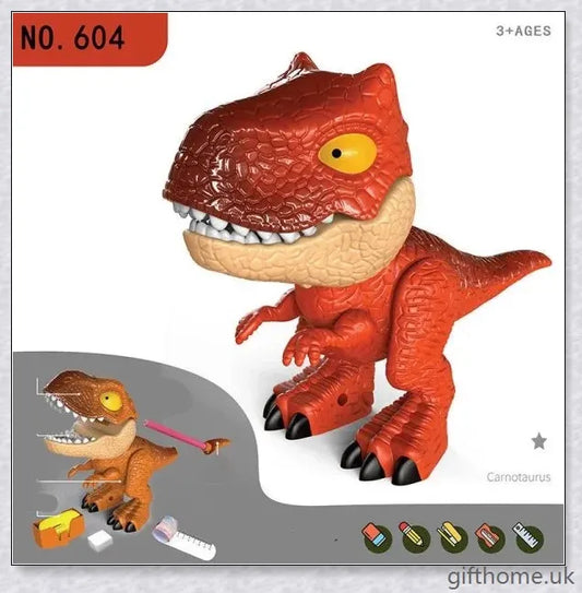 Assembled Dinosaur Stationery Simulation Animal Toy with integrated pencil, eraser, ruler, and binding machine