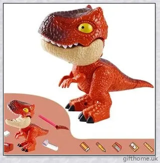 Assembled Dinosaur Stationery Simulation Animal Toy with integrated pencil, eraser, ruler, and binding machine
