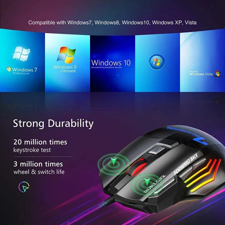 Ergonomic LED gaming mouse with customisable RGB lighting and high-precision controls