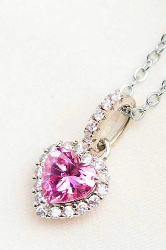 Stunning 1 carat moissanite heart pendant necklace in 925 sterling silver and platinum-plating