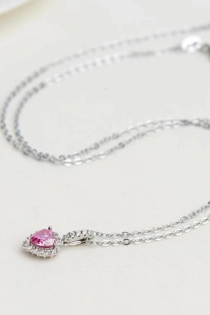 Stunning 1 carat moissanite heart pendant necklace in 925 sterling silver and platinum-plating