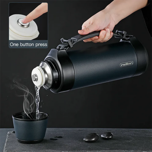 Large capacity stainless steel thermal travel mug with 1500ml or 1200ml capacity, keeps drinks hot or cold for 24 hours