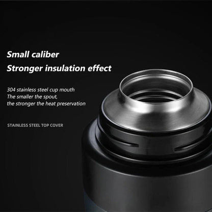 Large capacity stainless steel thermal travel mug with 1500ml or 1200ml capacity, keeps drinks hot or cold for 24 hours