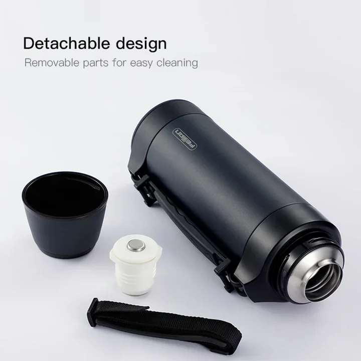 Large capacity stainless steel thermal travel mug with 1500ml or 1200ml capacity, keeps drinks hot or cold for 24 hours