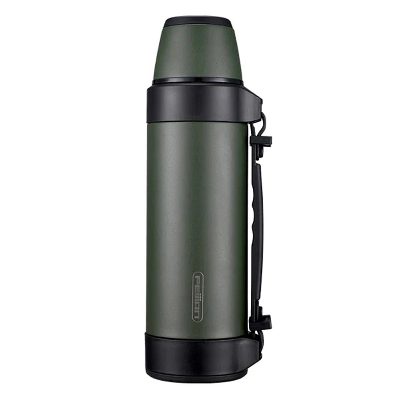 Large capacity stainless steel thermal travel mug with 1500ml or 1200ml capacity, keeps drinks hot or cold for 24 hours