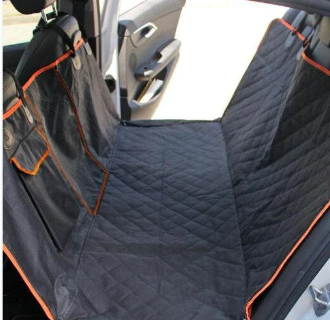 A stylish dog car seat cover made of premium Oxford fabric with contrast trim, designed to protect your vehicle's interior while keeping your pet comfortable on the journey.