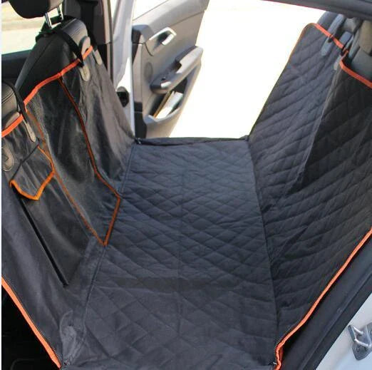 A stylish dog car seat cover made of premium Oxford fabric with contrast trim, designed to protect your vehicle's interior while keeping your pet comfortable on the journey.
